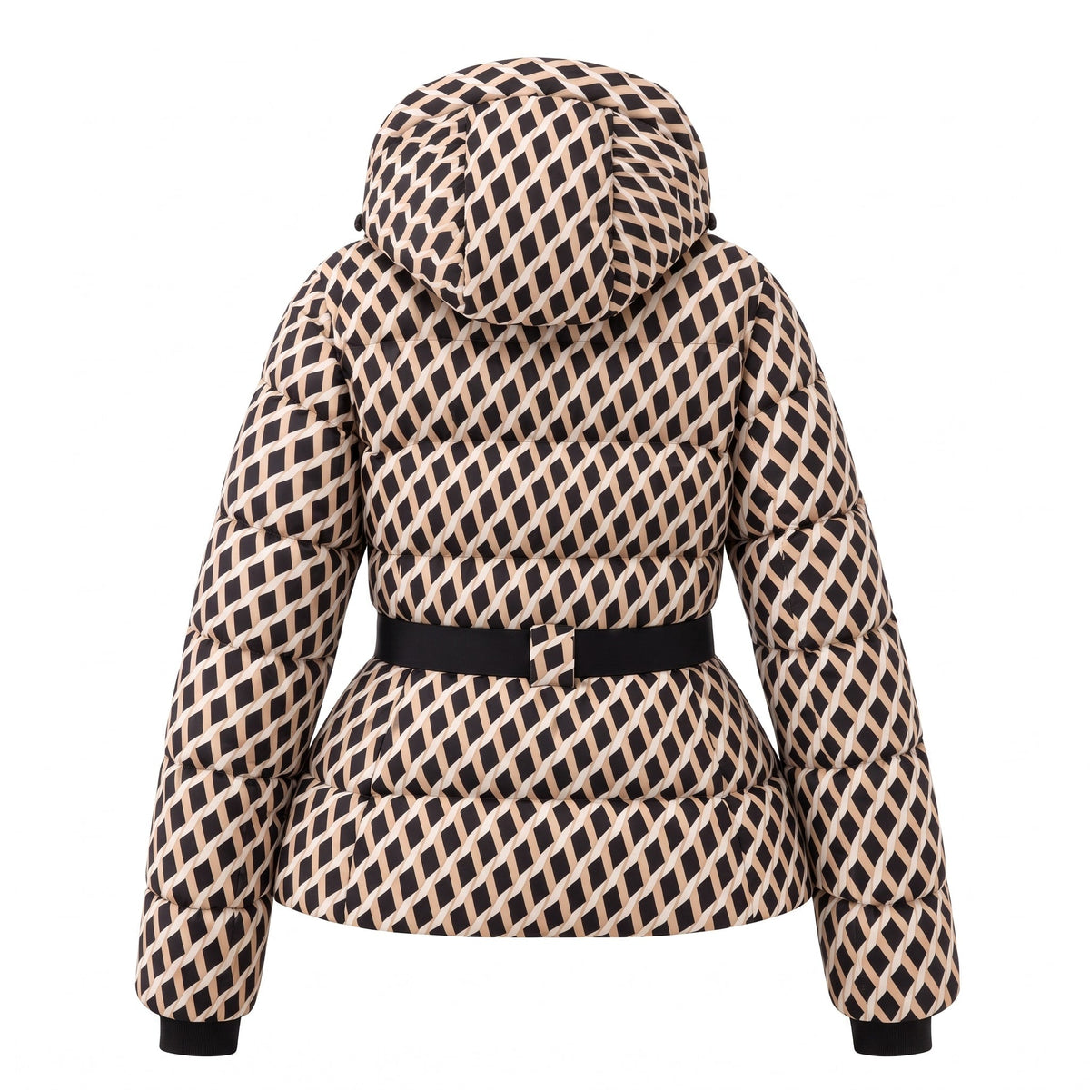 Sophie - Women’s Belted Puffer Jacket with Stand Collar and Zip-Off Hood - Puffer Jackets - Cream - Sarvento