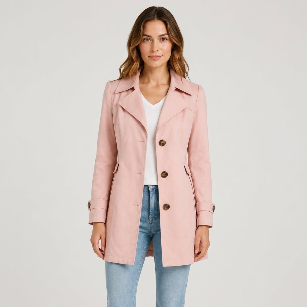 Sophie - Women's Belted Trench Coat with Notch Lapel Collar - Trench Coats - Pink - Parker&Brooks