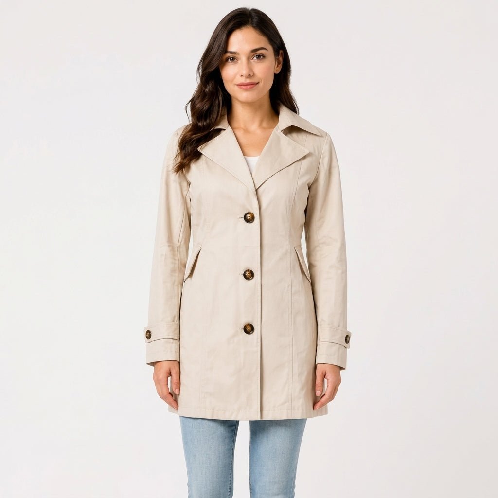 Sophie - Women's Belted Trench Coat with Notch Lapel Collar - Trench Coats - Beige - Parker&Brooks