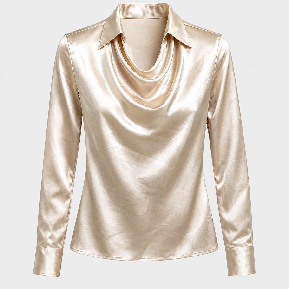 Sophie - Women's Cowl Neck Draped Blouse with Draped Collar - Blouses - Beige - Parker&Brooks