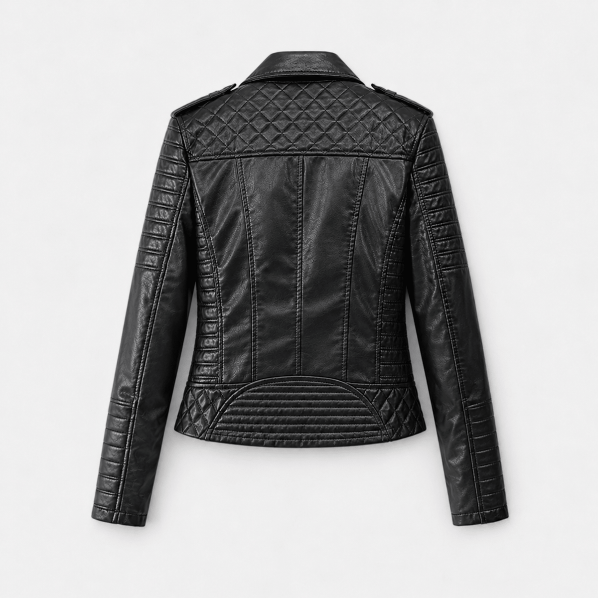 Sophie - Women's Cropped Biker Jacket with Quilted Sleeves - Black - Parker&Brooks
