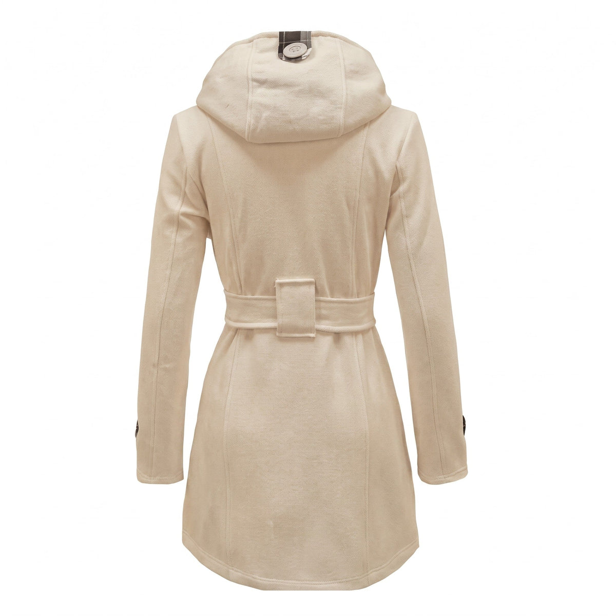 Sophie - Women's Double-Breasted Hooded Wool Coat with Belted Waist - Trench Coats - Beige - Parker&Brooks
