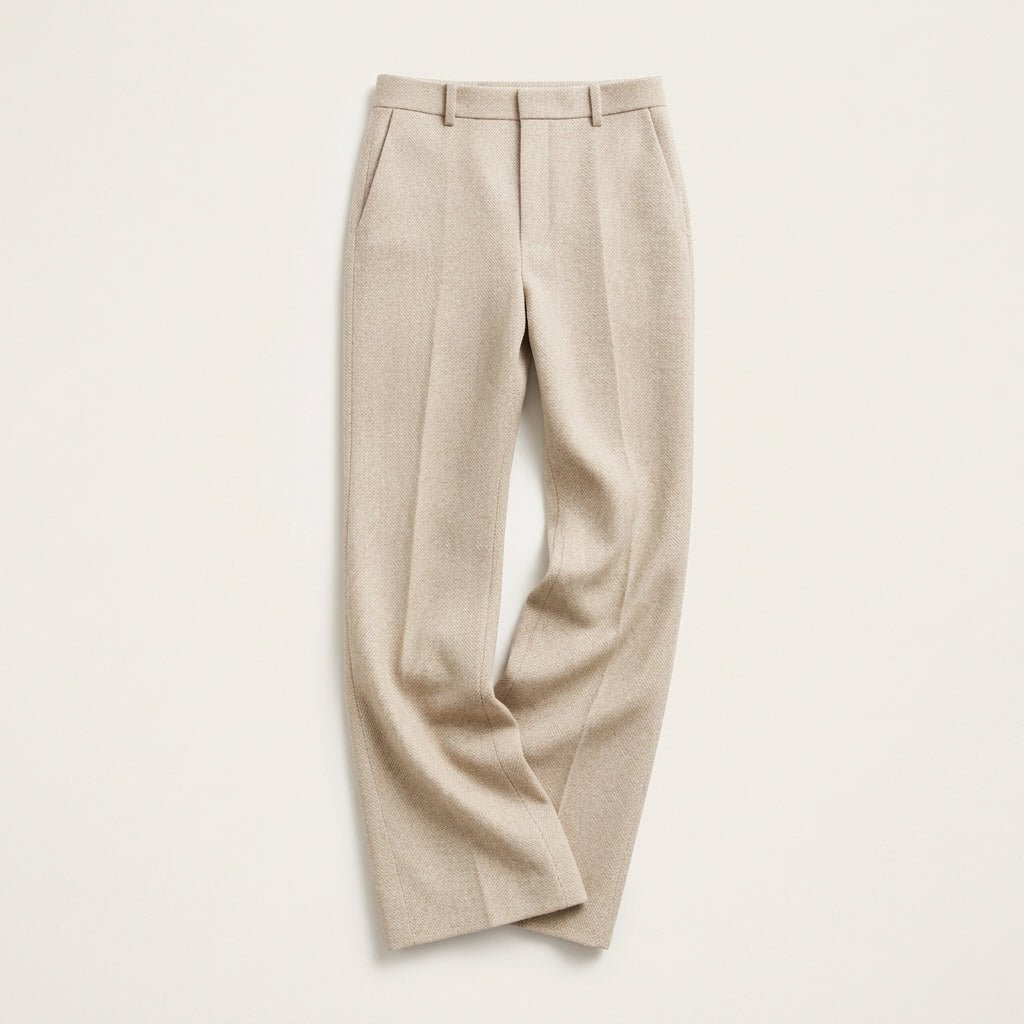 Sophie – Women’s Herringbone Straight Leg Tailored Trousers with Slanted Pockets - Trousers - Cream - Sarvento