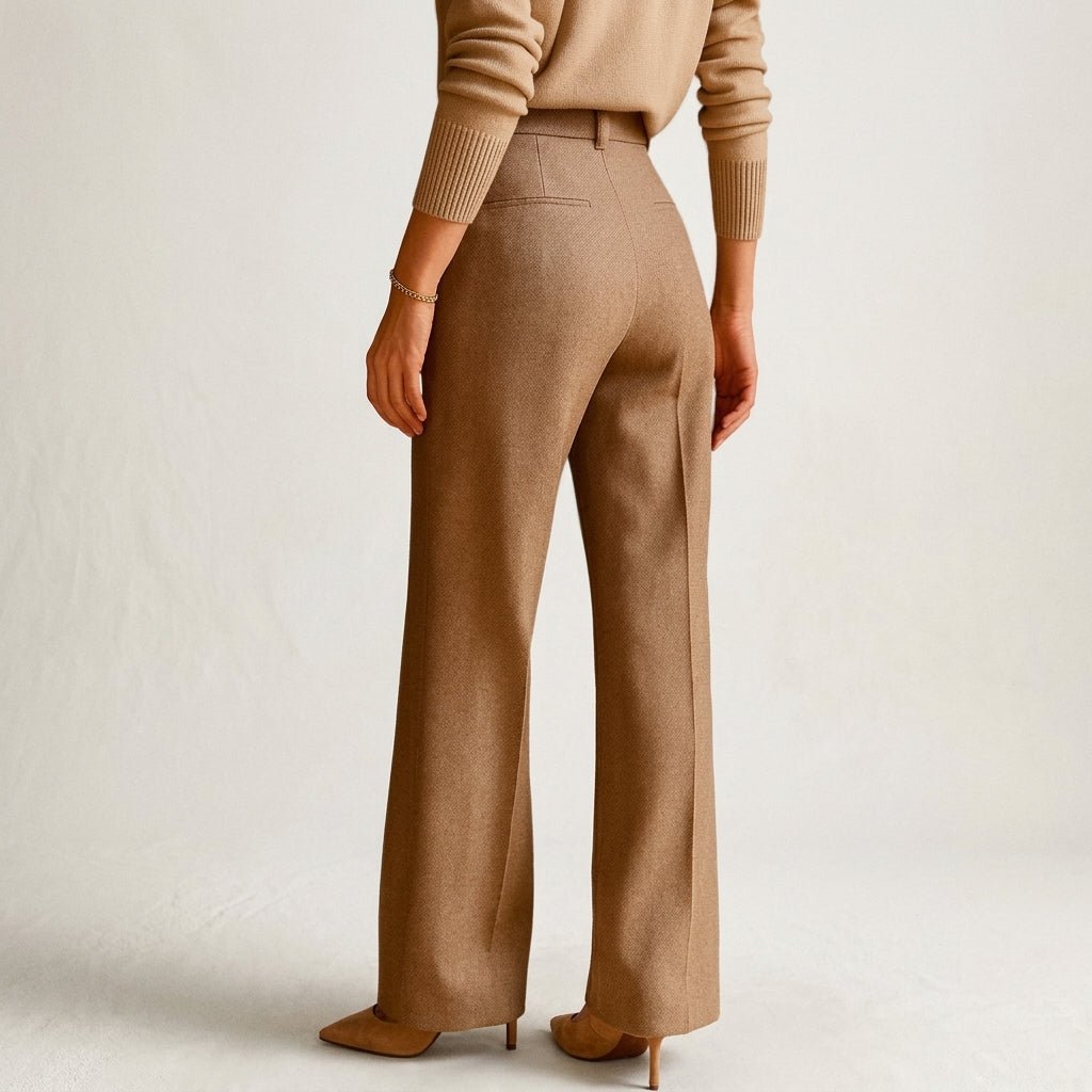 Sophie – Women’s Herringbone Straight Leg Tailored Trousers with Slanted Pockets - Trousers - Brown - Sarvento
