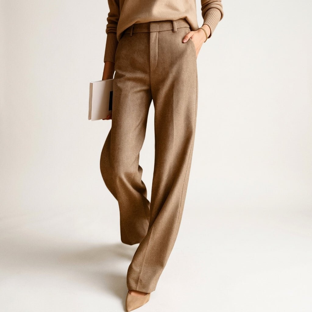 Sophie – Women’s Herringbone Straight Leg Tailored Trousers with Slanted Pockets - Trousers - Brown - Sarvento