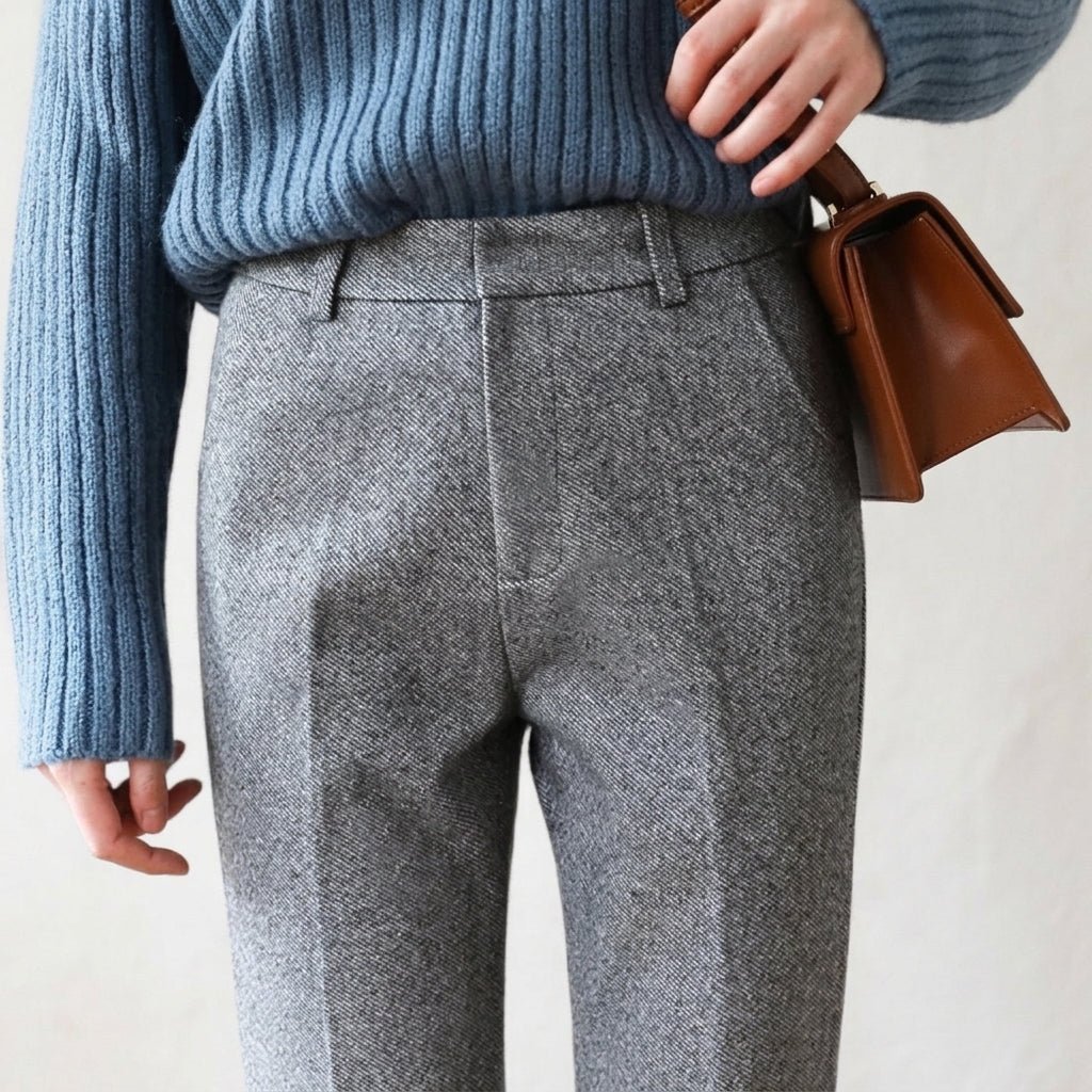 Sophie – Women’s Herringbone Straight Leg Tailored Trousers with Slanted Pockets - Trousers - Gray - Sarvento