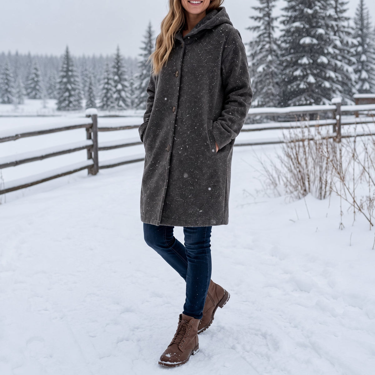 Sophie - Women's Hooded Longline Coat with Button Front - Overcoats - Black - Parker&Brooks
