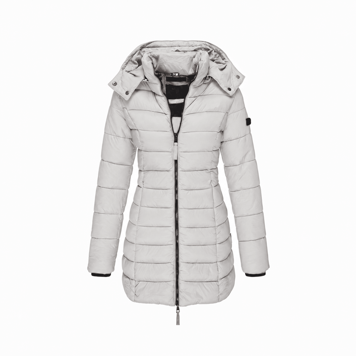 Sophie - Women's Hooded Longline Puffer Coat with Zip Closure - Coats & Jackets - Gray - Sarvento