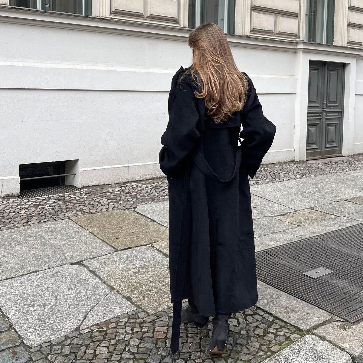 Sophie - Women's Longline Double-Breasted Trench Coat with Belted Waist - Trench Coats - Black - Parker&Brooks