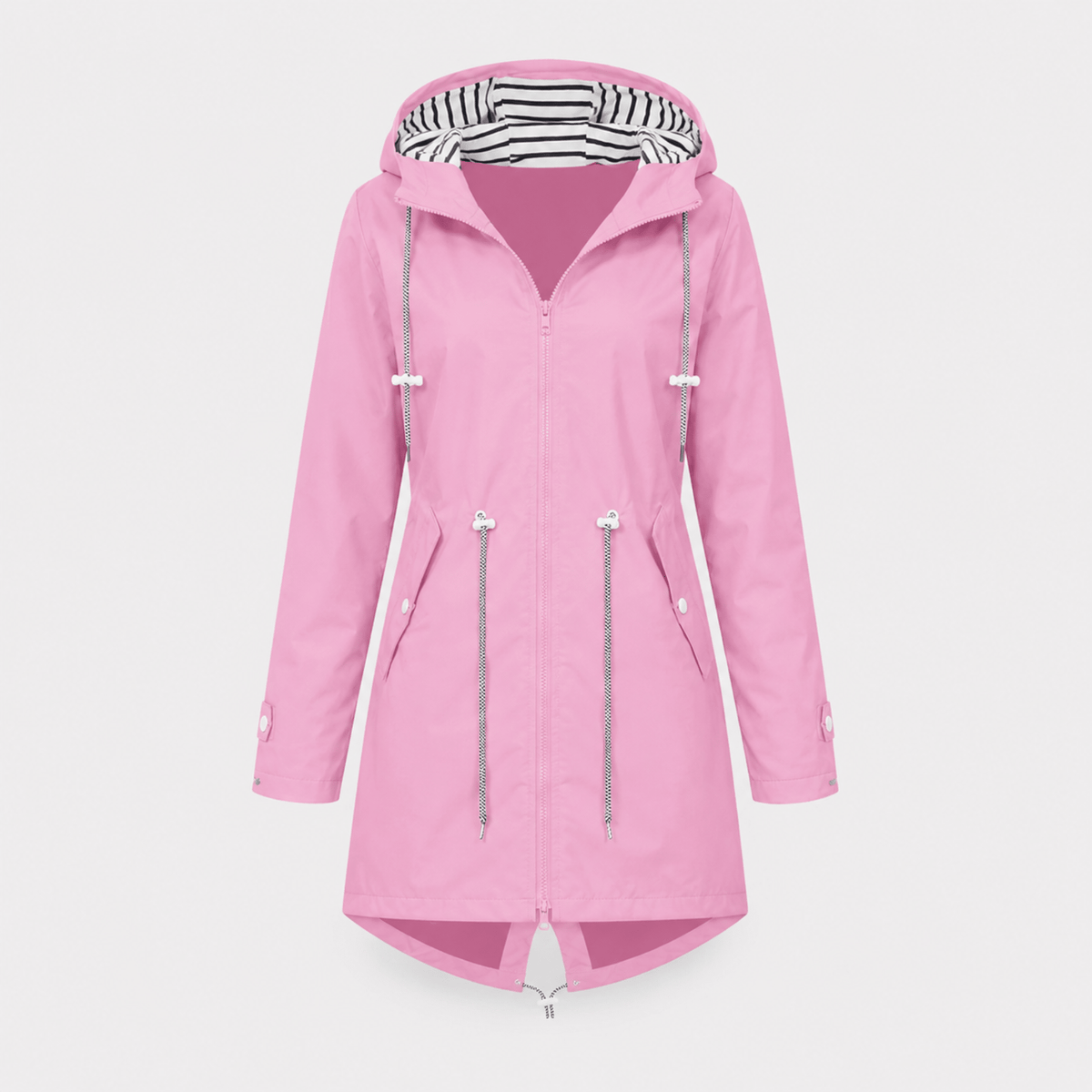Sophie - Women's Longline Hooded Rain Jacket with Striped Lining - Rain Coat - Pink - Parker&Brooks