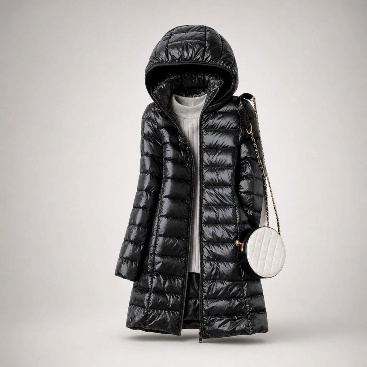 Sophie - Women's Longline Lightweight Puffer Jacket - Puffer Jacket - Black - Parker&Brooks