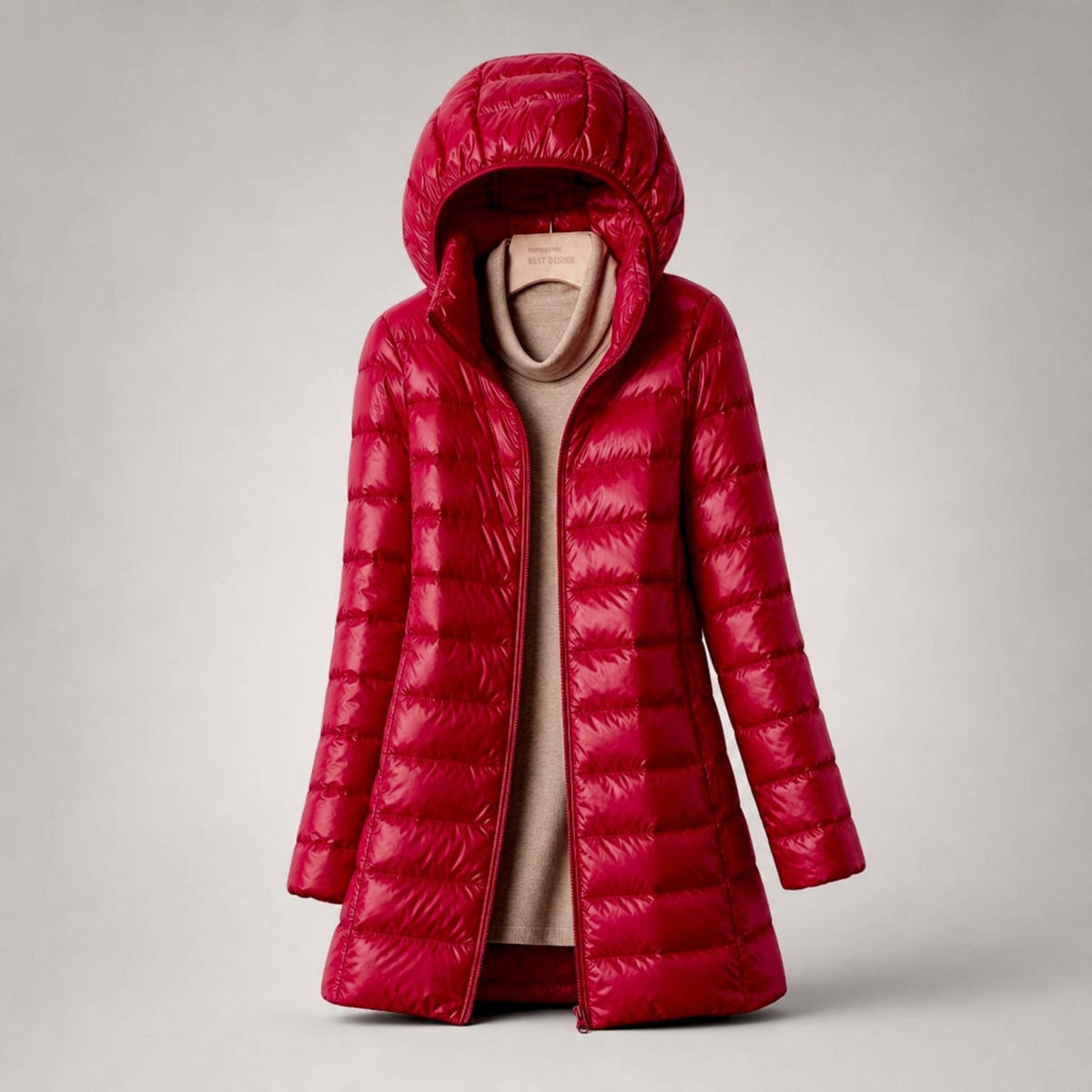 Sophie - Women's Longline Lightweight Puffer Jacket - Puffer Jacket - Red - Parker&Brooks