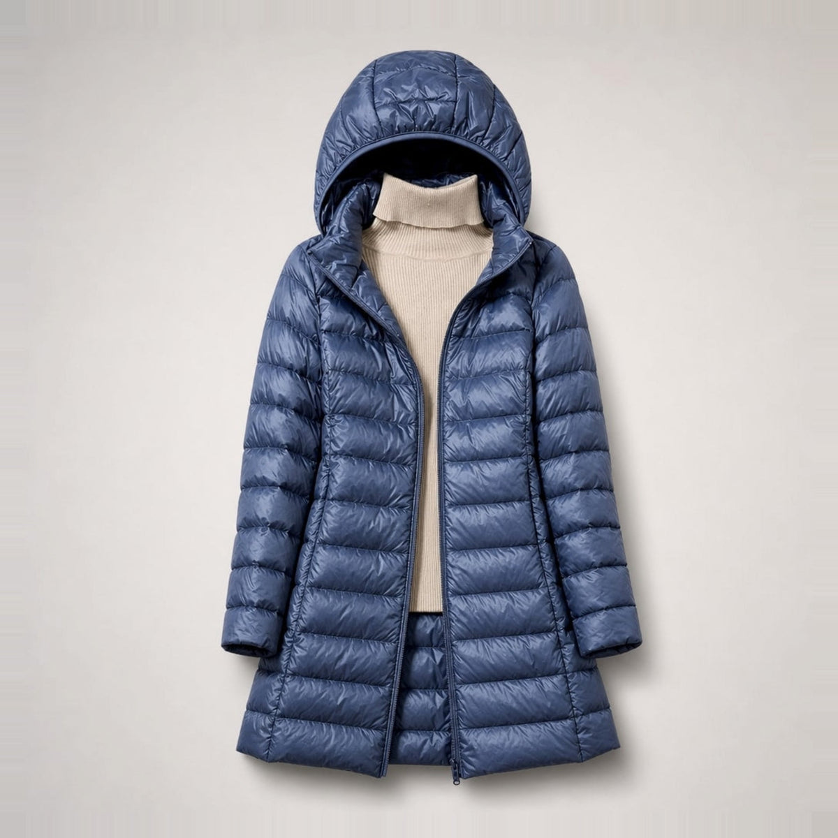Sophie - Women's Longline Lightweight Puffer Jacket - Puffer Jacket - Blue - Parker&Brooks