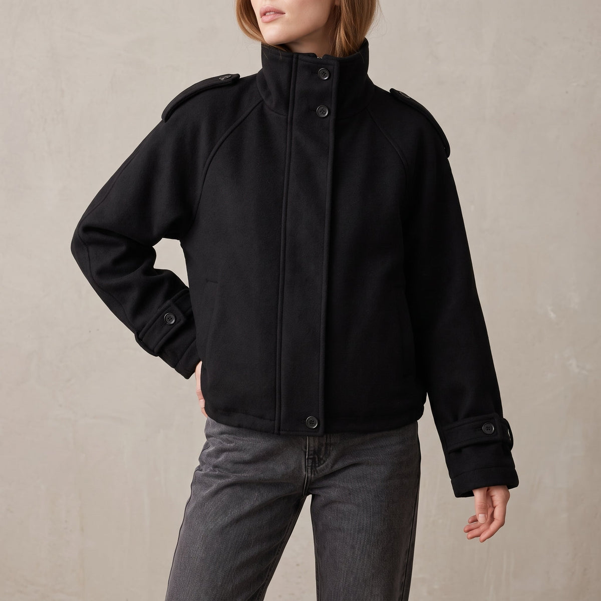 Sophie - Women's Mock Neck Oversized Stand Collar Coat - Overcoats - Gray - Parker&Brooks