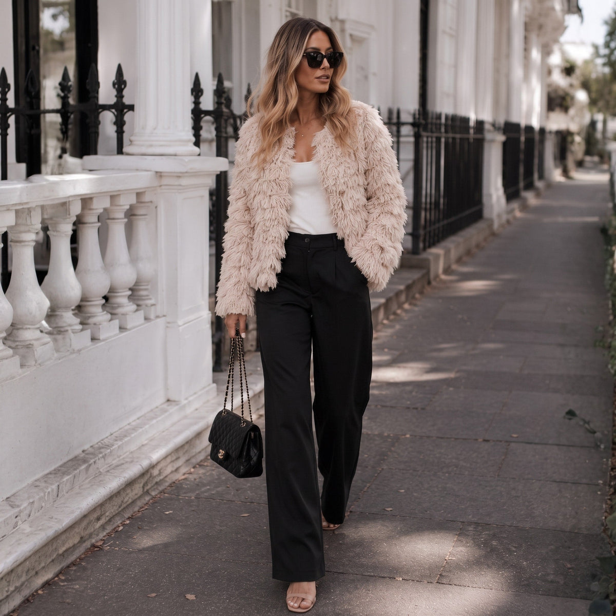 Sophie - Women's Open Front Shaggy Fringe Cropped Jacket - Coats & Jackets - Beige - Sarvento