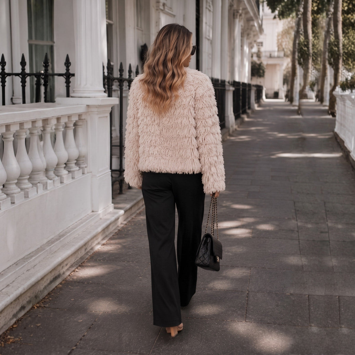 Sophie - Women's Open Front Shaggy Fringe Cropped Jacket - Coats & Jackets - Beige - Sarvento