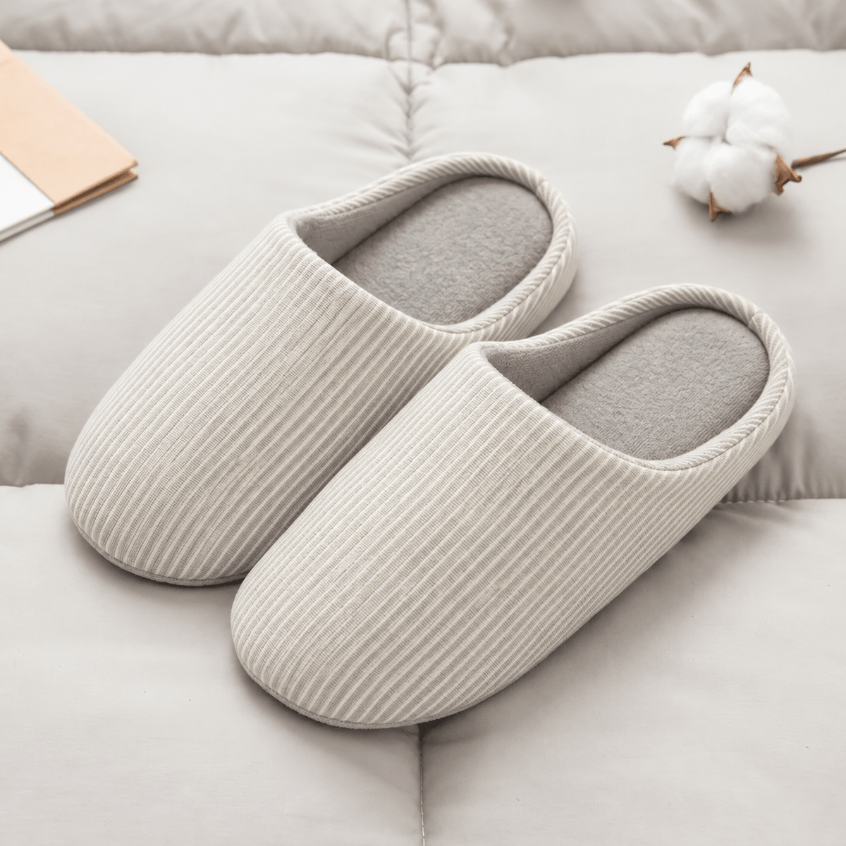 Sophie - Women's Orthopaedic Non-Slip Slippers with Striped Knit Upper - Slippers - Khaki - Sarvento