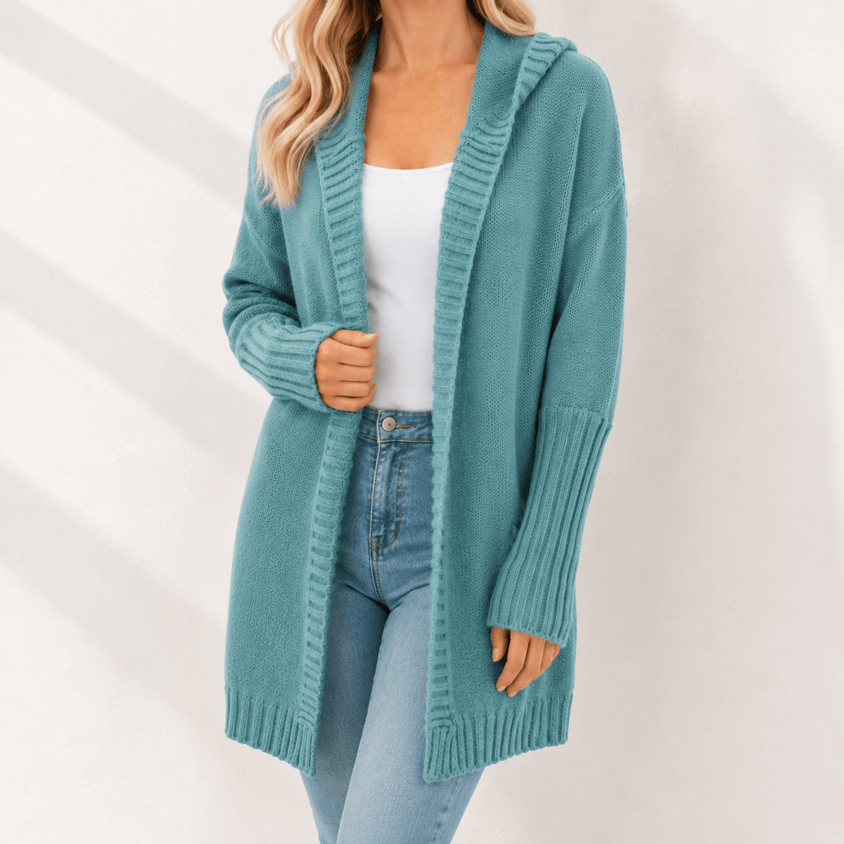 Sophie - Women's Oversized Hooded Knit Cardigan - Cardigans - Blue - Parker&Brooks