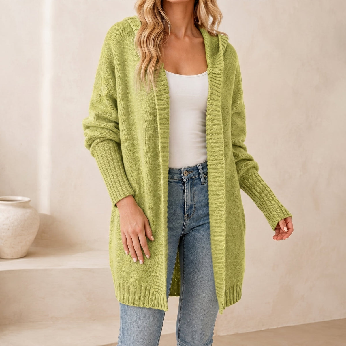 Sophie - Women's Oversized Hooded Knit Cardigan - Cardigans - Green - Parker&Brooks