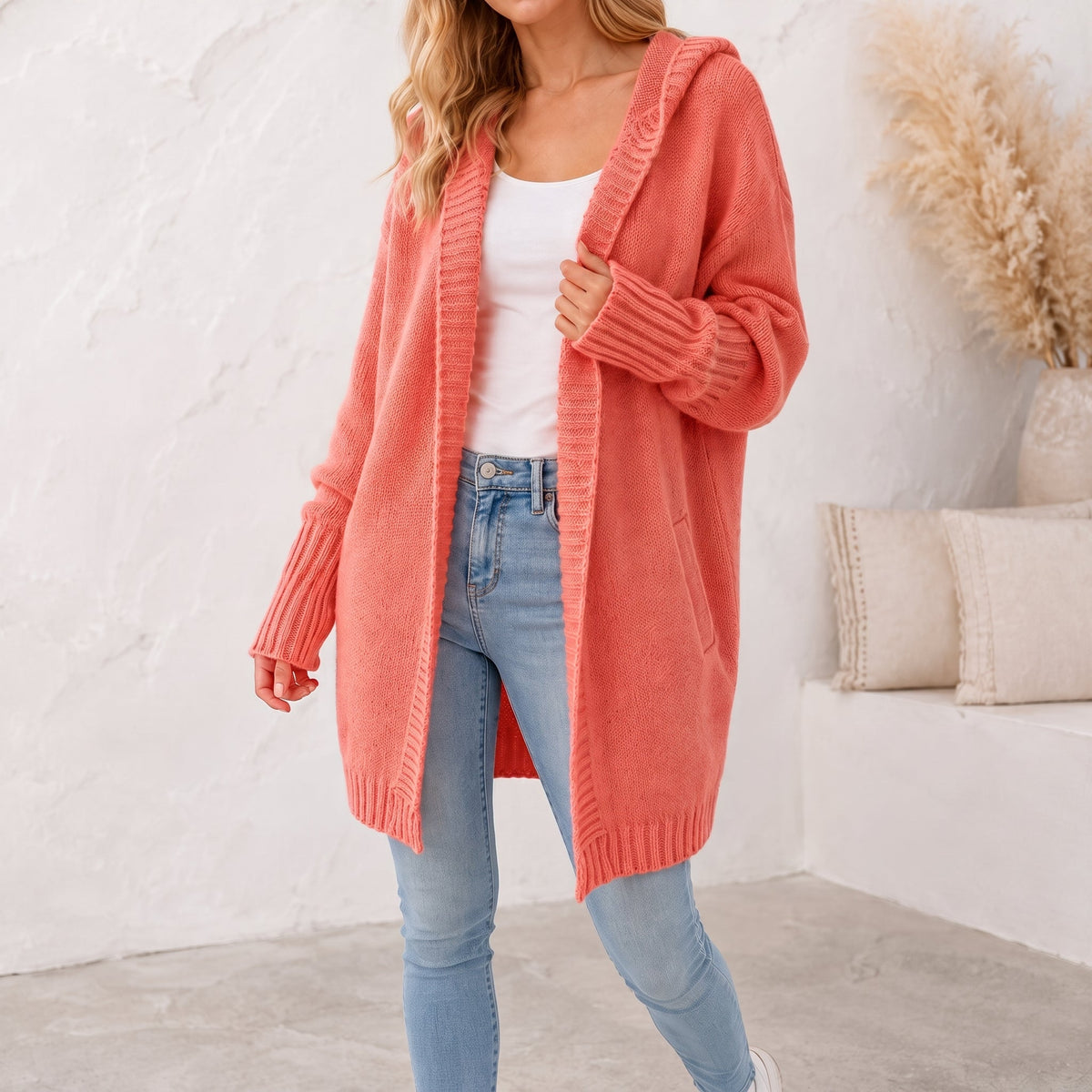 Sophie - Women's Oversized Hooded Knit Cardigan - Cardigans - Orange - Parker&Brooks