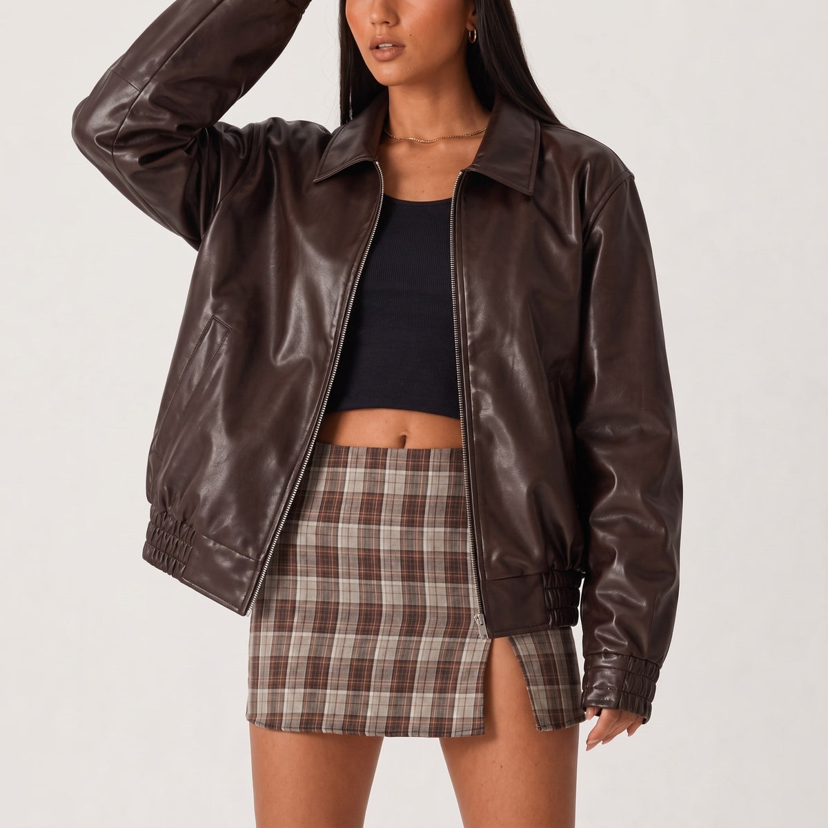 Sophie - Women's Oversized Jacket with Drop Shoulder Sleeves - Coats & Jackets - Brown - Parker&Brooks