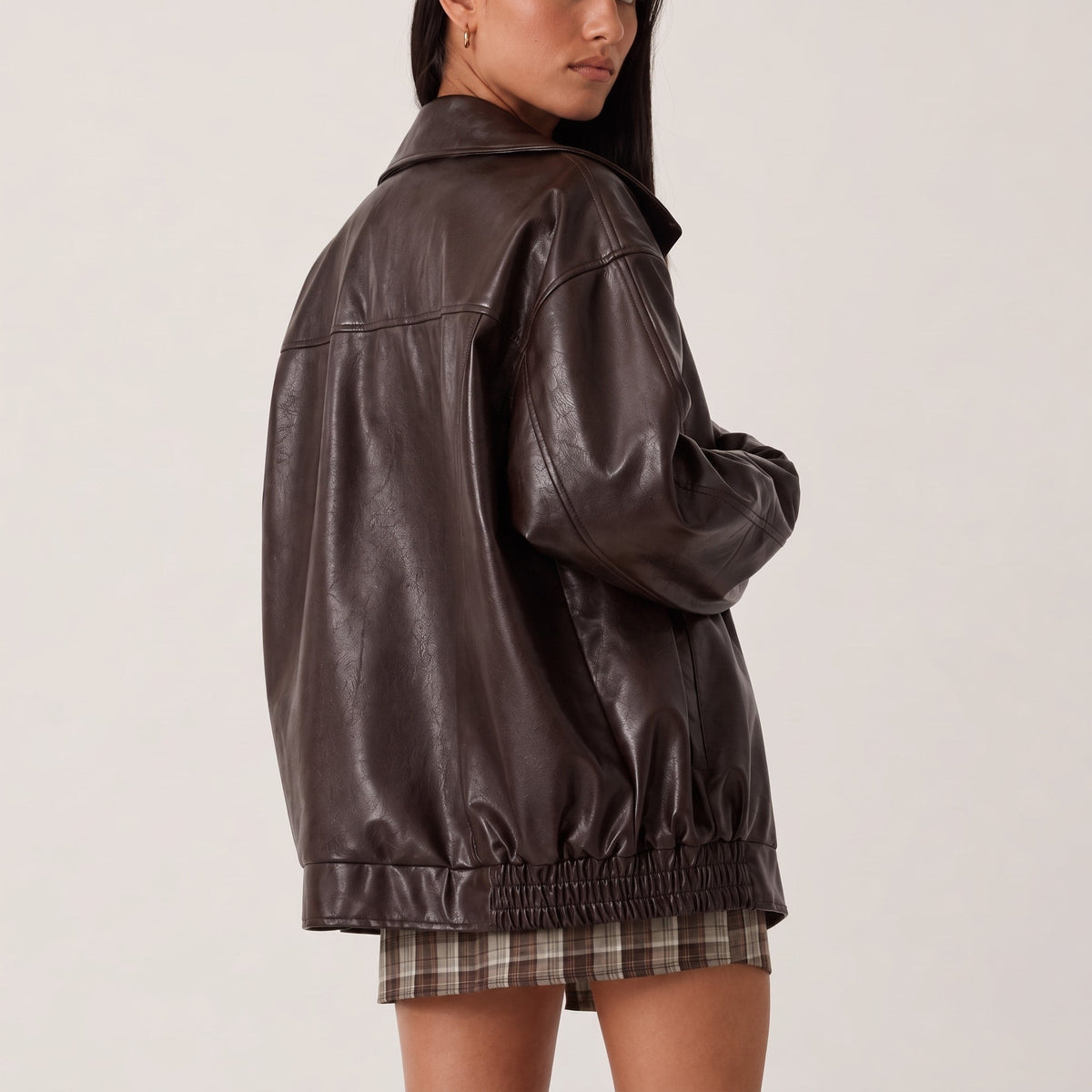 Sophie - Women's Oversized Jacket with Drop Shoulder Sleeves - Coats & Jackets - Brown - Parker&Brooks