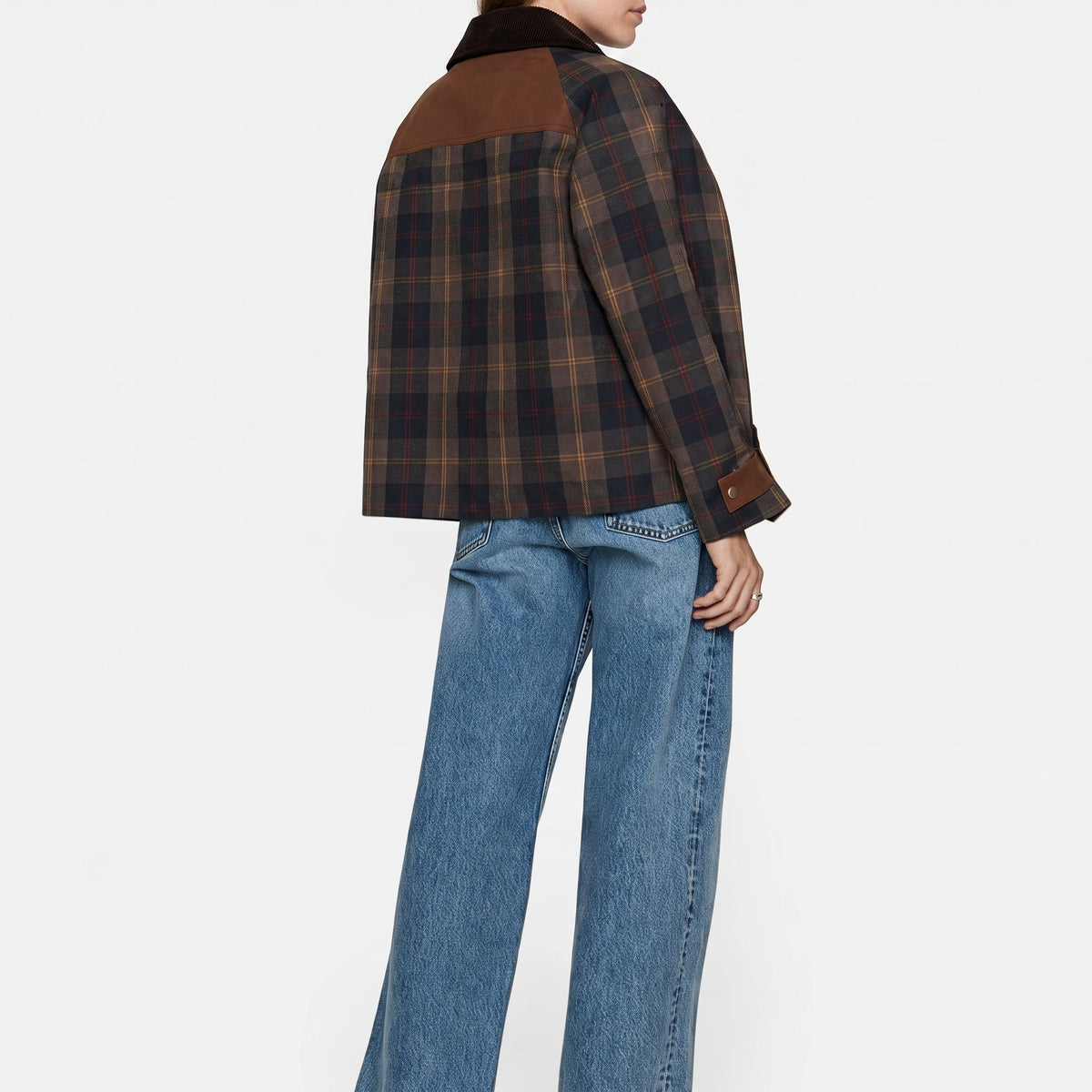 Sophie - Women's Plaid Jacket with Contast Collar - Coats & Jackets - Brown - Parker&Brooks