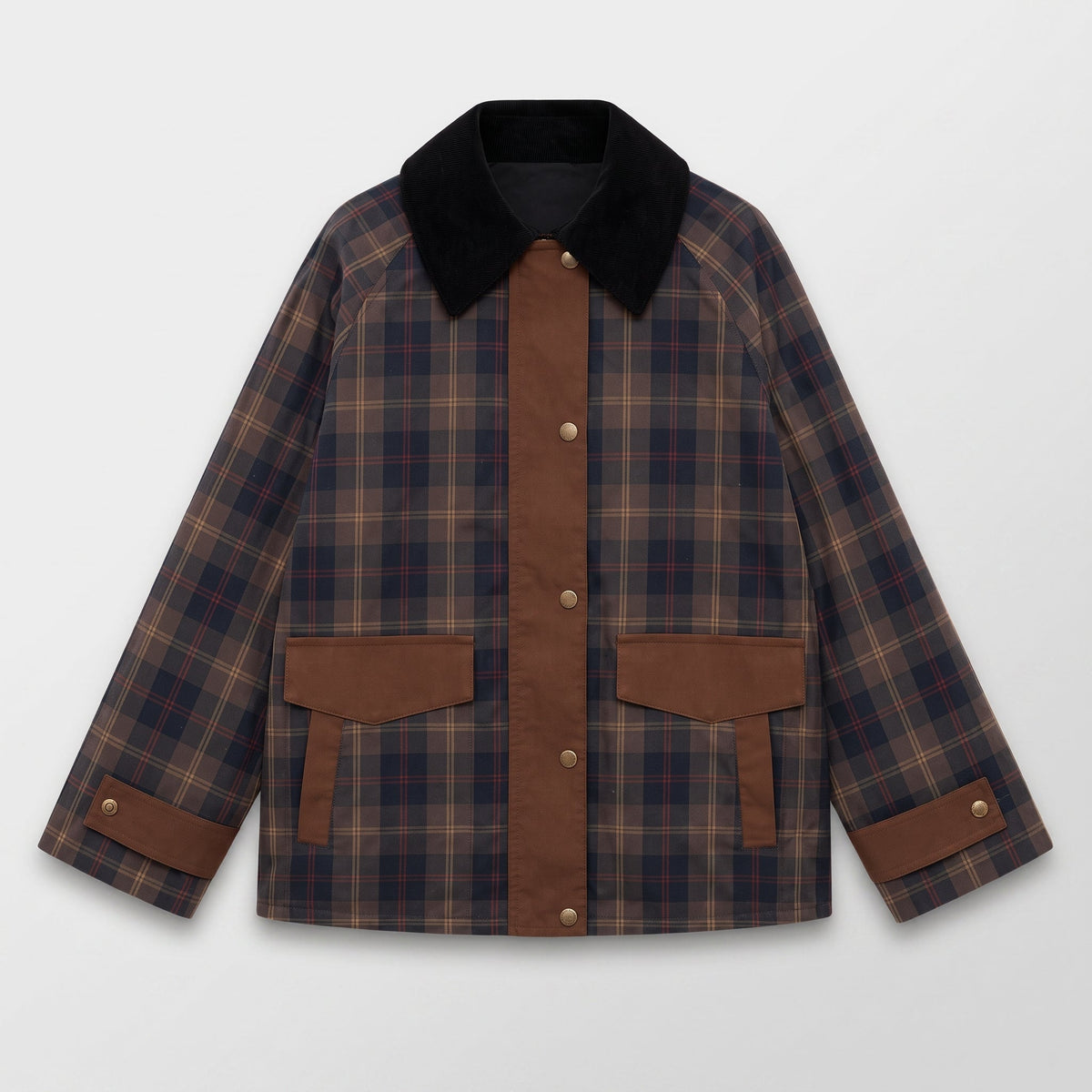 Sophie - Women's Plaid Jacket with Contast Collar - Coats & Jackets - Brown - Parker&Brooks