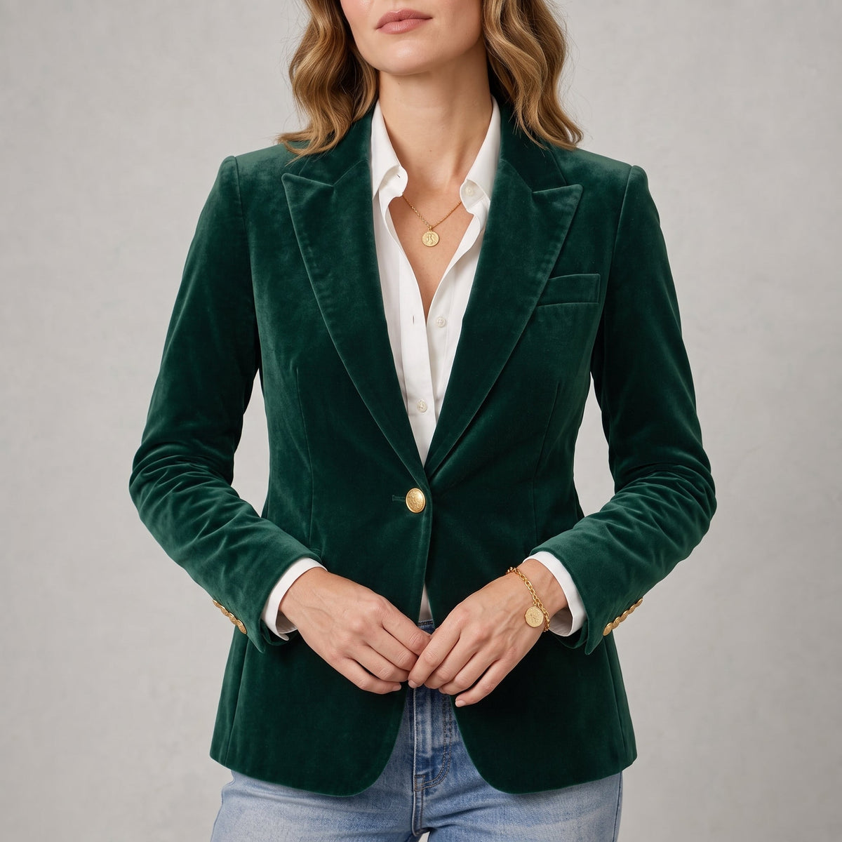 Sophie - Women's Tailored Fitted Blazer with Gold Buttons - Blazers - Green - Parker&Brooks