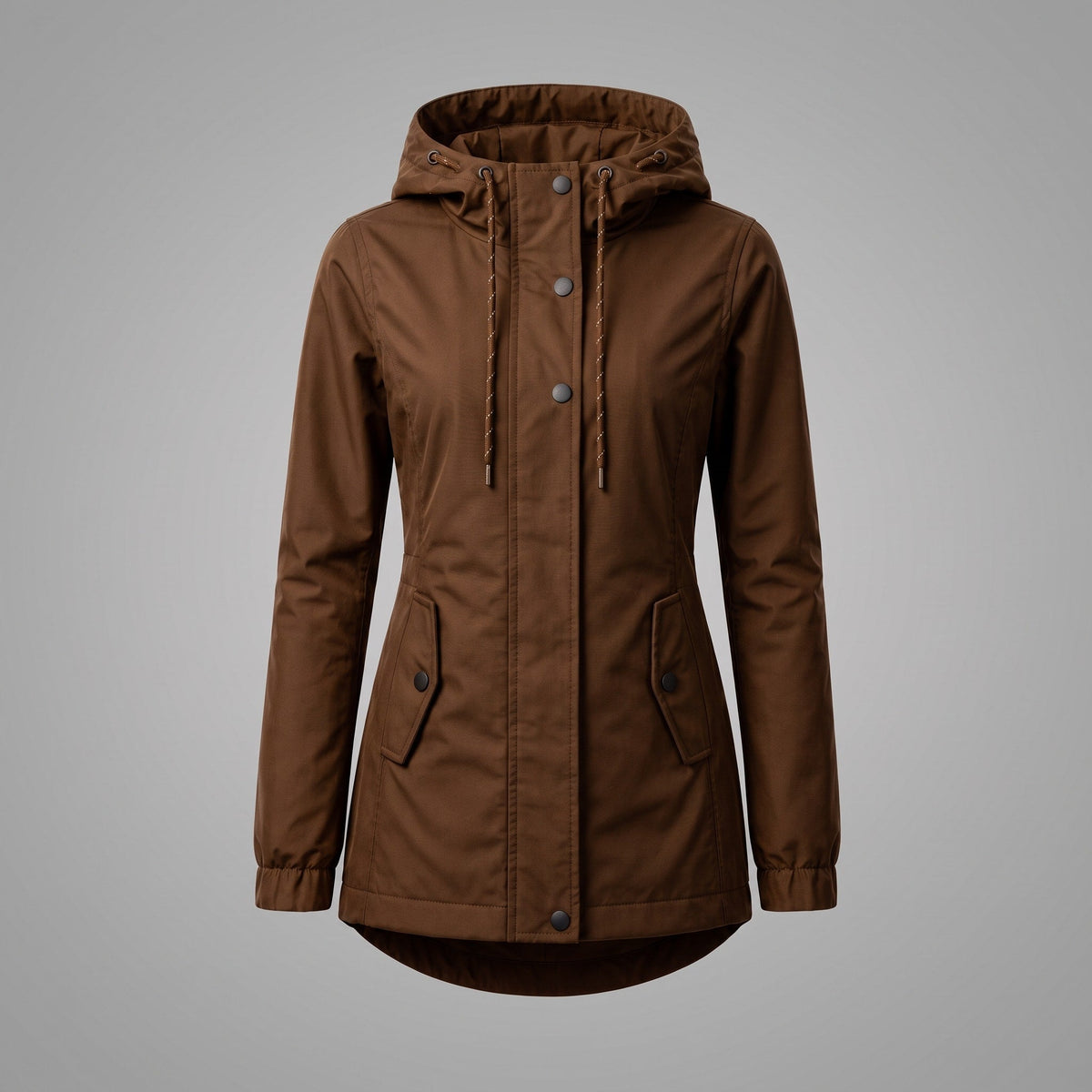 Teresa - Women's Fitted Hooded Utility Jacket with Dual-Closure Front - Coats & Jackets - Brown - Parker&Brooks