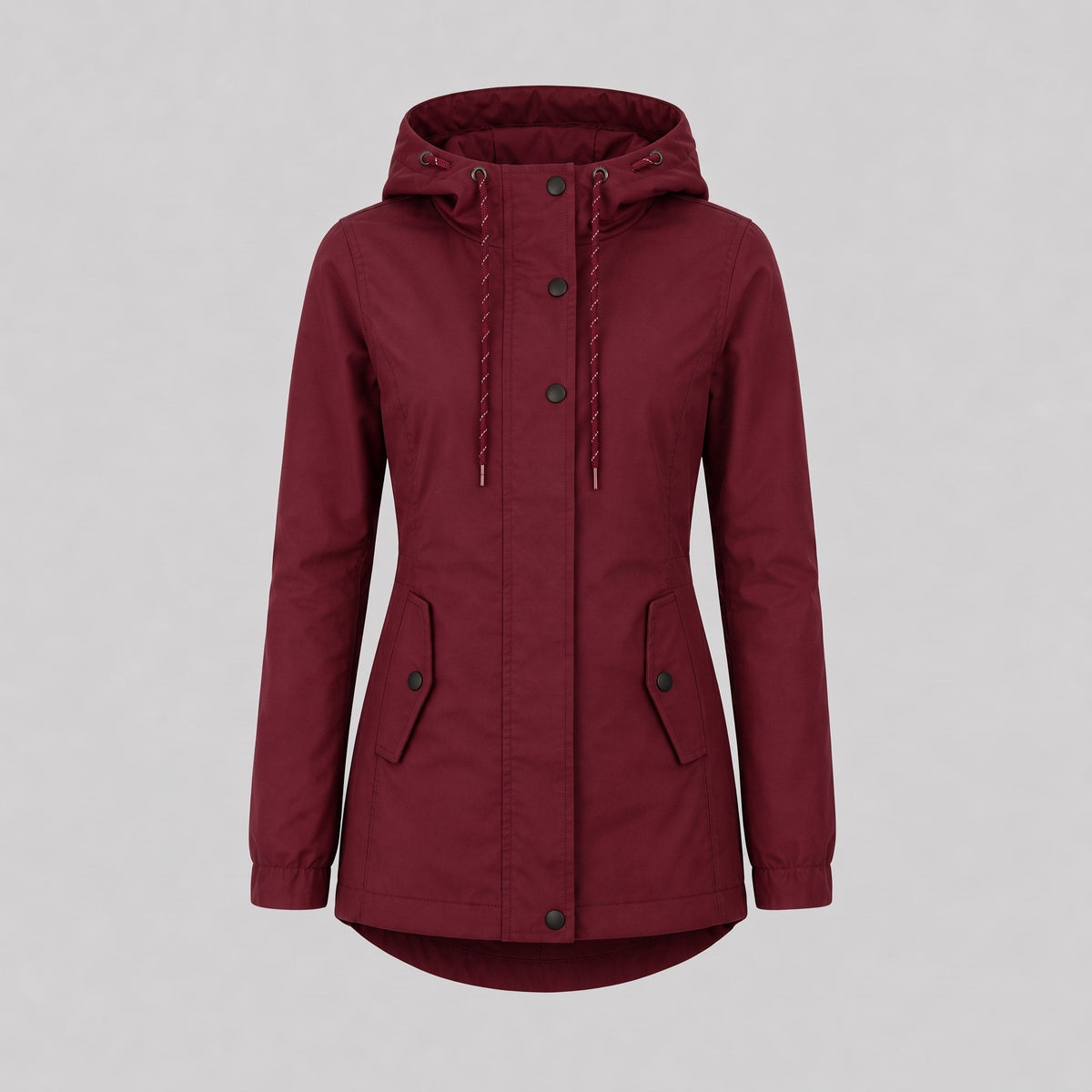 Teresa - Women's Fitted Hooded Utility Jacket with Dual-Closure Front - Coats & Jackets - Red - Parker&Brooks
