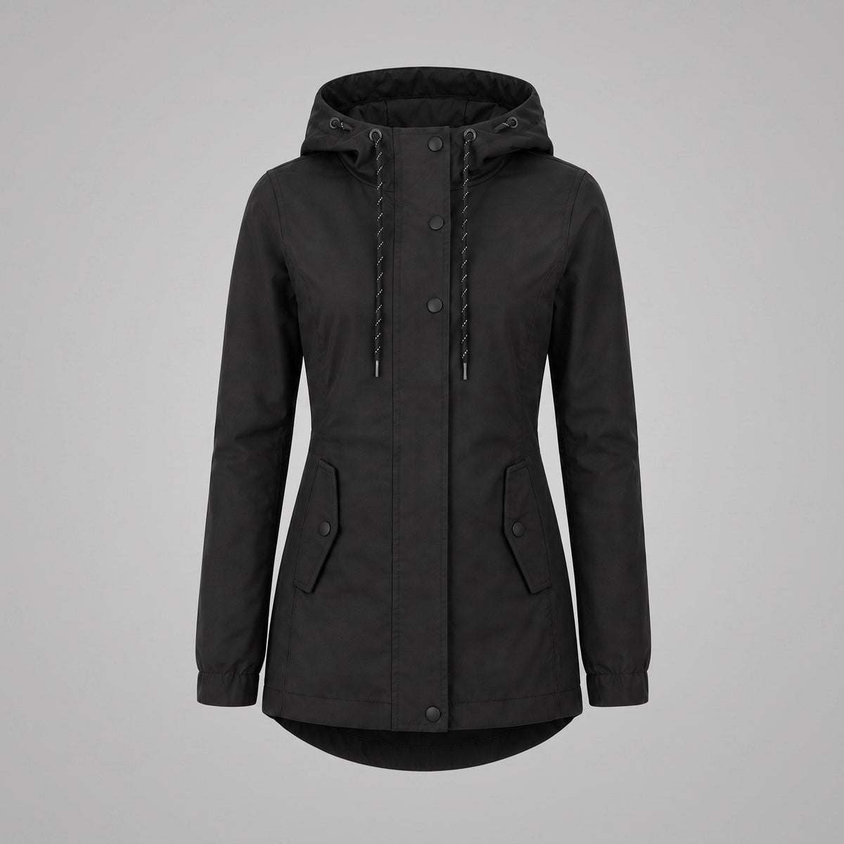 Teresa - Women's Fitted Hooded Utility Jacket with Dual-Closure Front - Coats & Jackets - Black - Parker&Brooks