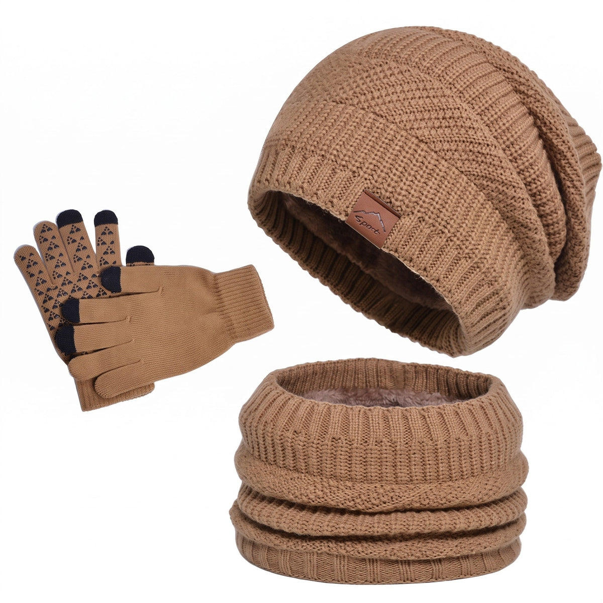 Theo - Men's Beanie Hat, Scarf and Gloves Winter Set with Touchscreen Fingertips - Beanies - Brown - Sarvento