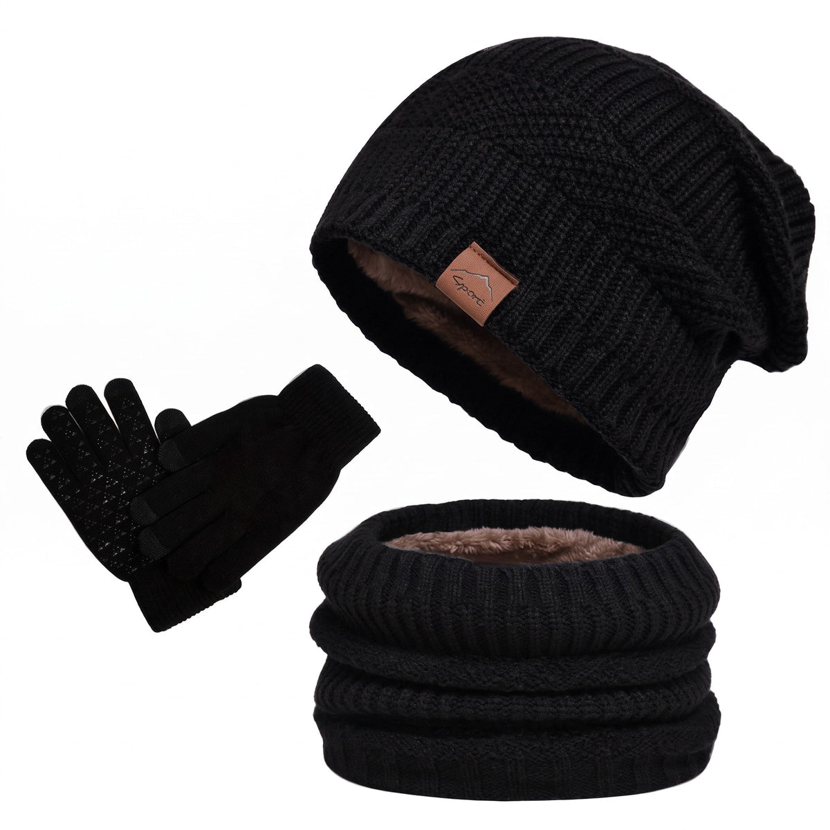 Theo - Men's Beanie Hat, Scarf and Gloves Winter Set with Touchscreen Fingertips - Beanies - Black - Sarvento