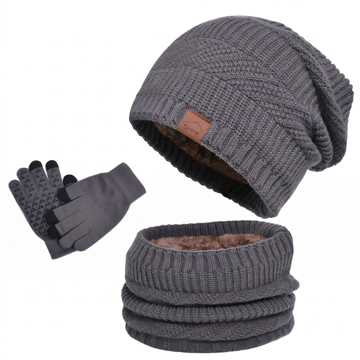 Theo - Men's Beanie Hat, Scarf and Gloves Winter Set with Touchscreen Fingertips - Beanies - Gray - Sarvento
