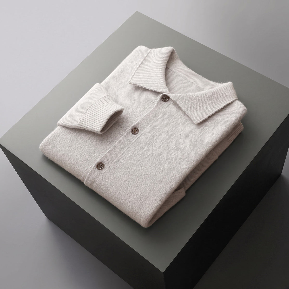 Theo – Men’s Collared Button-Front Knit Shacket with Patch Pockets - Coats & Jackets - Ivory - Sarvento