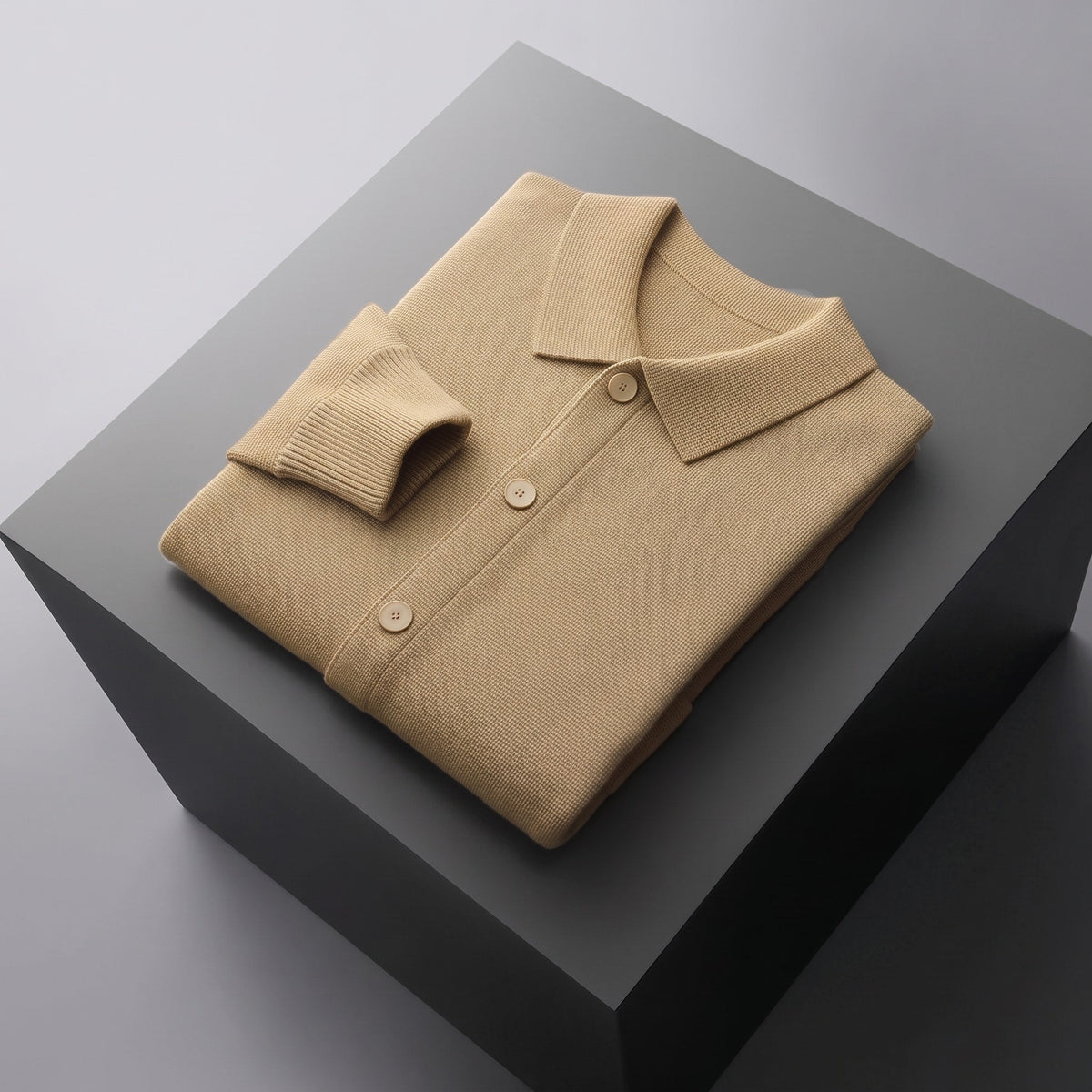 Theo – Men’s Collared Button-Front Knit Shacket with Patch Pockets - Coats & Jackets - Camel - Sarvento