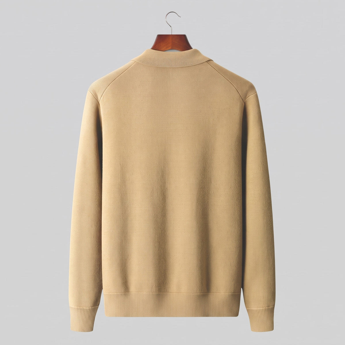 Theo – Men’s Collared Button-Front Knit Shacket with Patch Pockets - Coats & Jackets - Camel - Sarvento