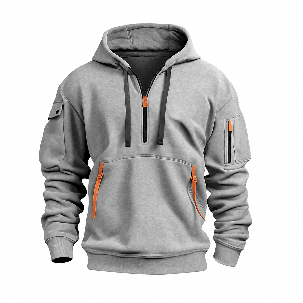 Tom - Men's Quarter-Zip Utility Hoodie with Cargo Pocket and Adjustable Hood - Hoodies - Gray - Parker&Brooks