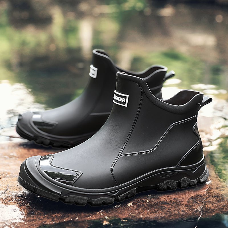 Tom - Men's Waterproof Slip-On Ankle Rain Boots with Non-Slip Sole - Boots - Black - Parker&Brooks
