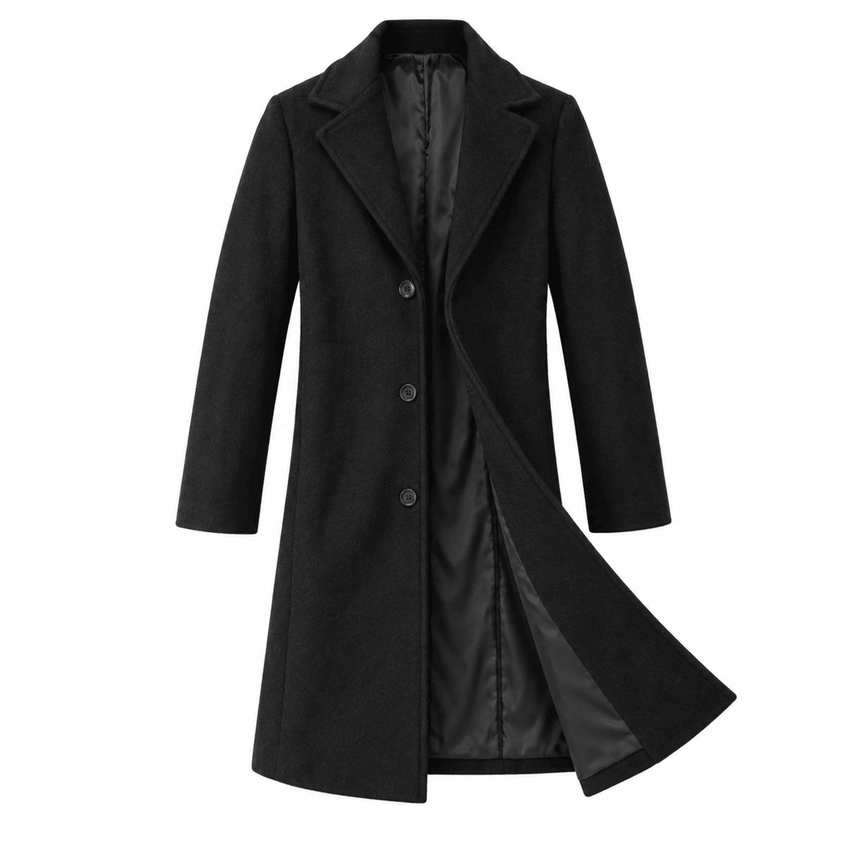 William – Men’s Classic Tailored Longline Coat with Notch Lapel and Button Front - Overcoats - Black - Sarvento