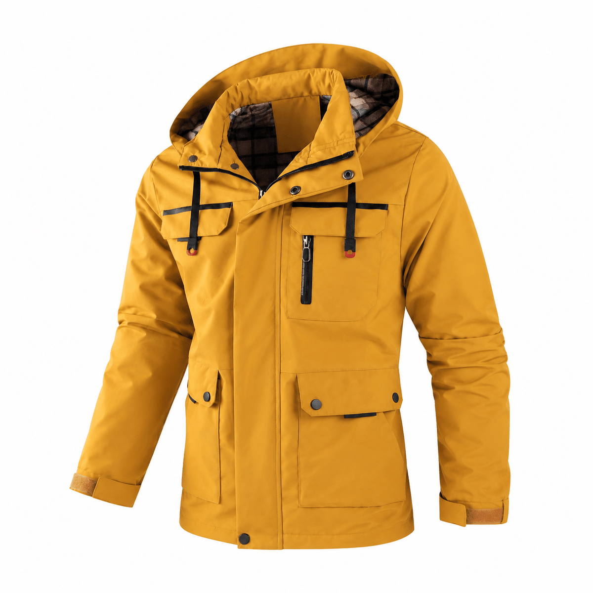 William - Men's Hooded Multi-Pocket Parka Jacket with Adjustable Drawcord Hem - Parkas - Yellow - Parker&Brooks