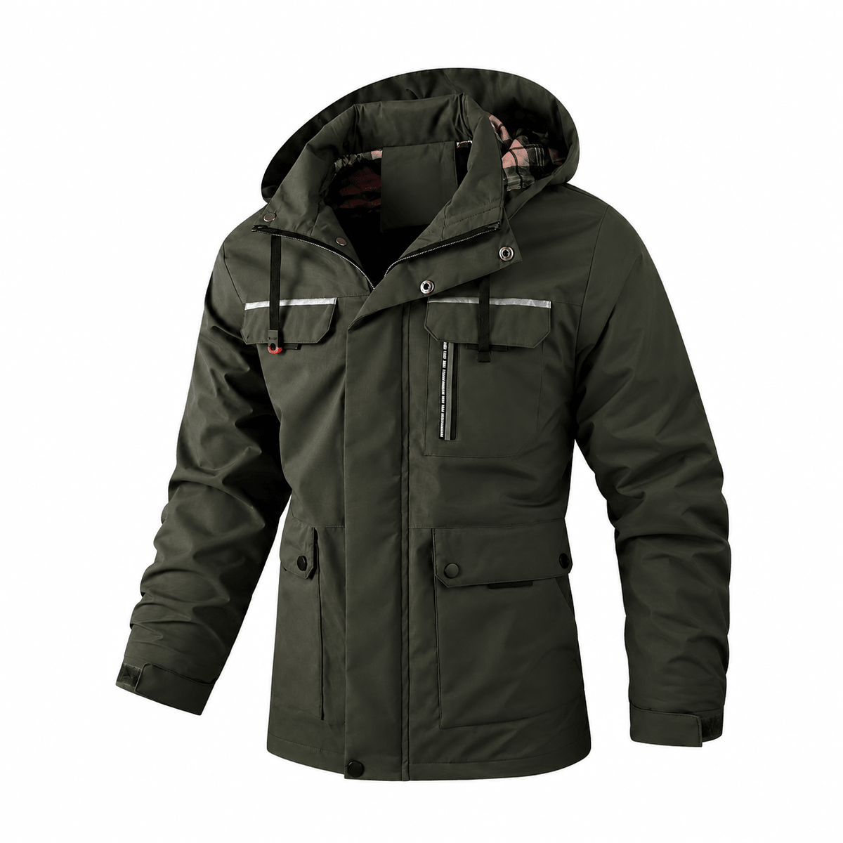 William - Men's Hooded Multi-Pocket Parka Jacket with Adjustable Drawcord Hem - Parkas - Dark Green - Parker&Brooks