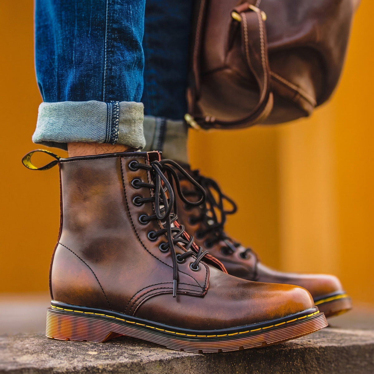 Winston - Men's Lace-Up Ankle Boots with Stitched Sole Detail - Boots - Brown - Sarvento