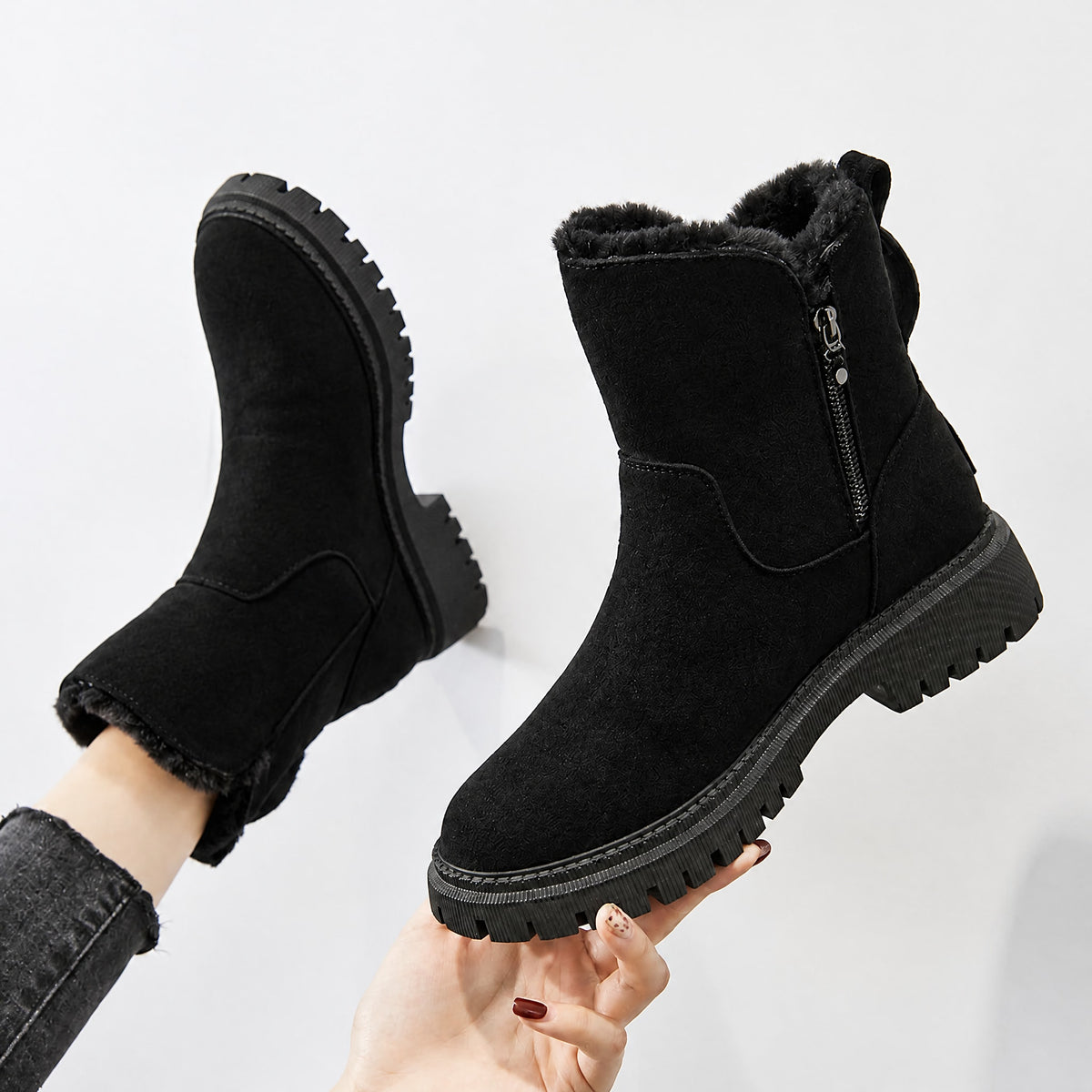 Sophie - Women's Winter Platform Ankle Boots with Zipper Closure