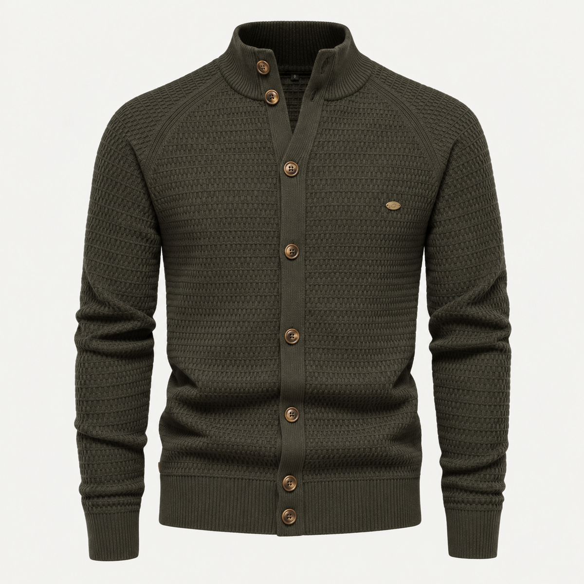 Marcus - Men's Stand Collar Cable Knit Button-Front Cardigan Sweater