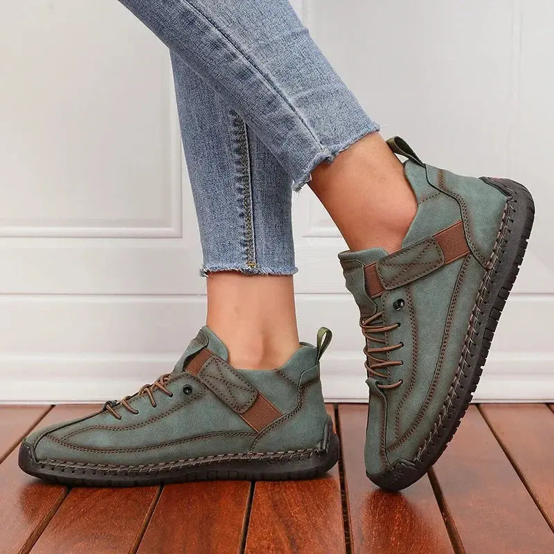 Elisse - Women's Lace-Up Ankle Sneakers with Stitched Trim