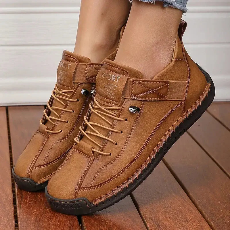 Elisse - Women's Lace-Up Ankle Sneakers with Stitched Trim