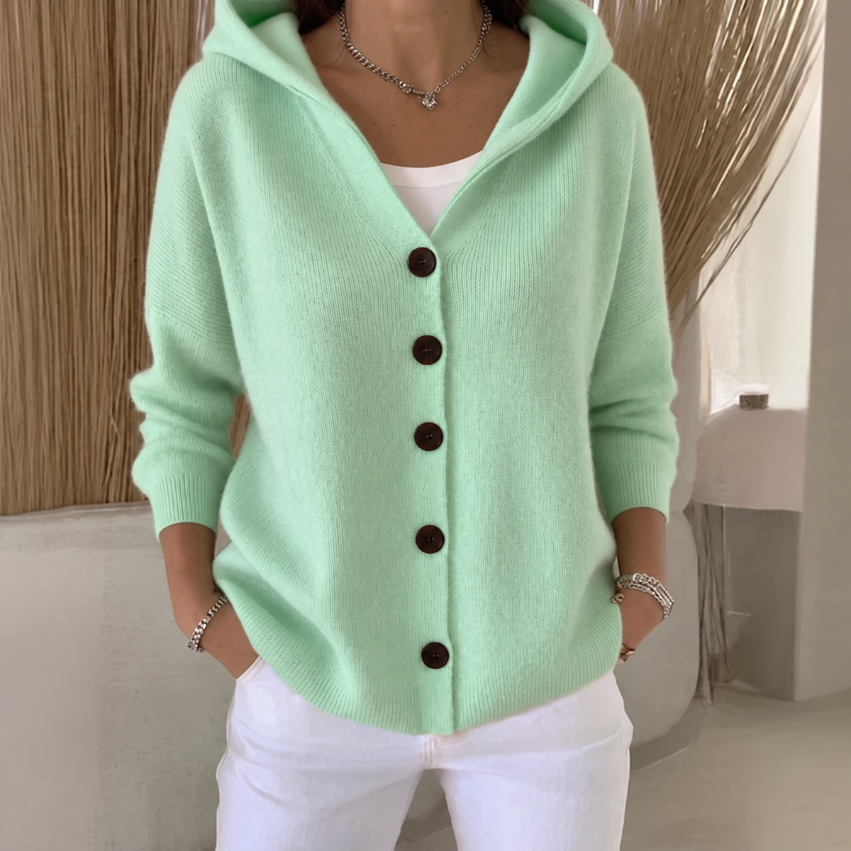 Zoe - Women's Hooded Button-Up Knit Cardigan