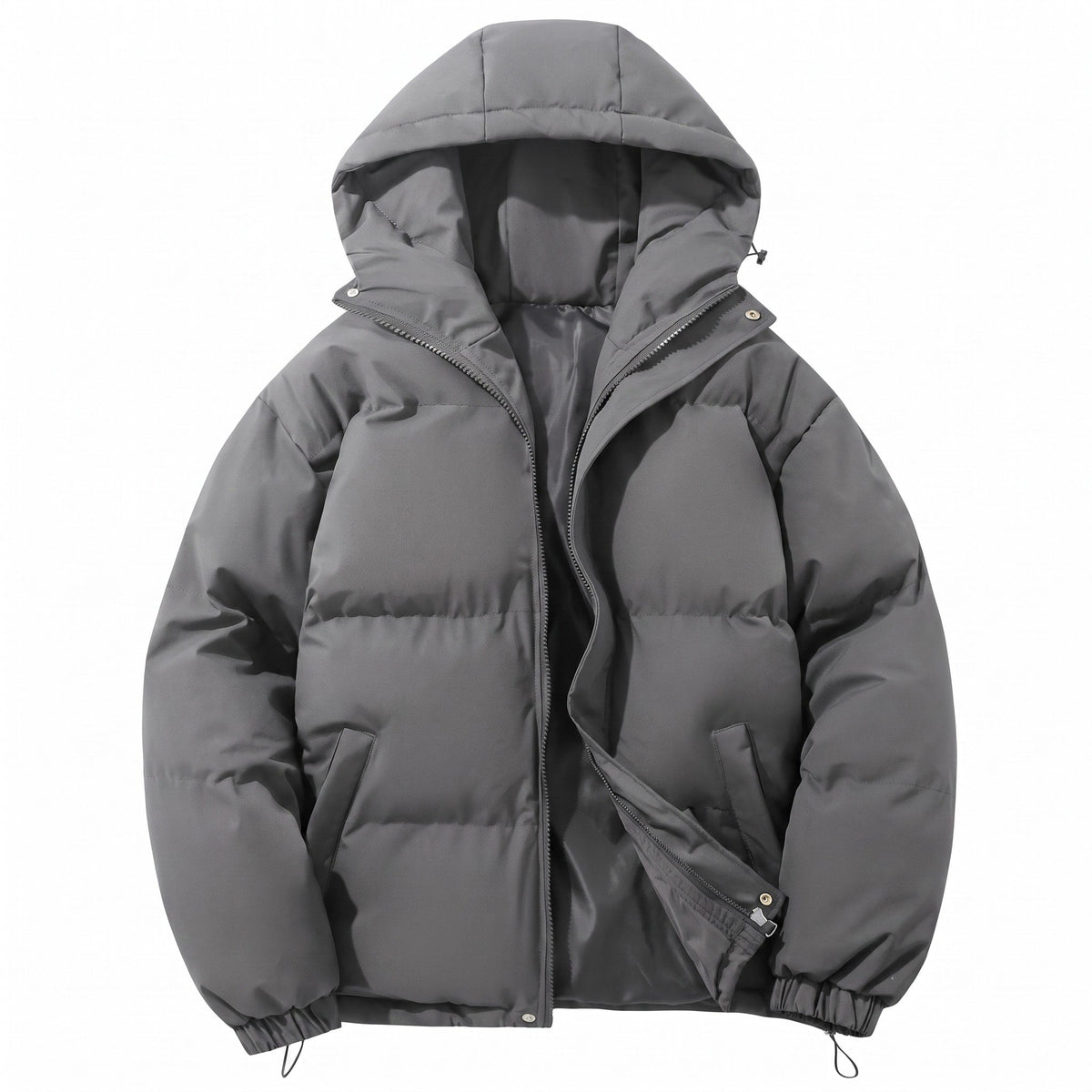 Abram - Men's Hooded Puffer Jacket with Zip Front and Drawstring Hem - Puffer Jacket - Dark Gray - Parker&Brooks